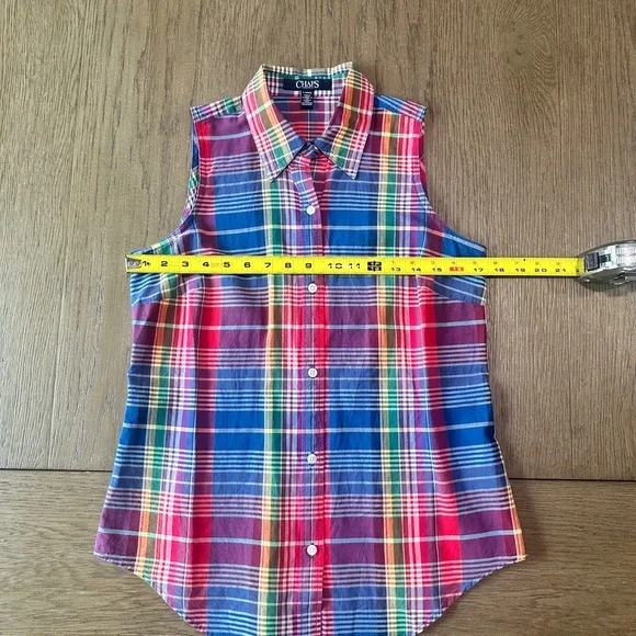 Chaps Sleeveless Button Down Vibrant Plaid Top Petite M - Picture 7 of 8